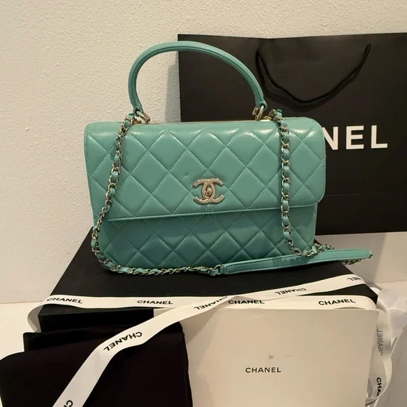 CHANEL Turquoise Lambskin Quilted Small Trendy CC Dual Handle Flap Bag - Picture 3 of 12